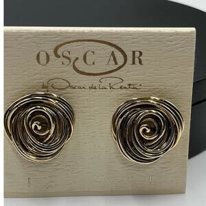 Oscar by Oscar de la renta Vintage Gold‎ Tone Round Circular Clip Earrings New